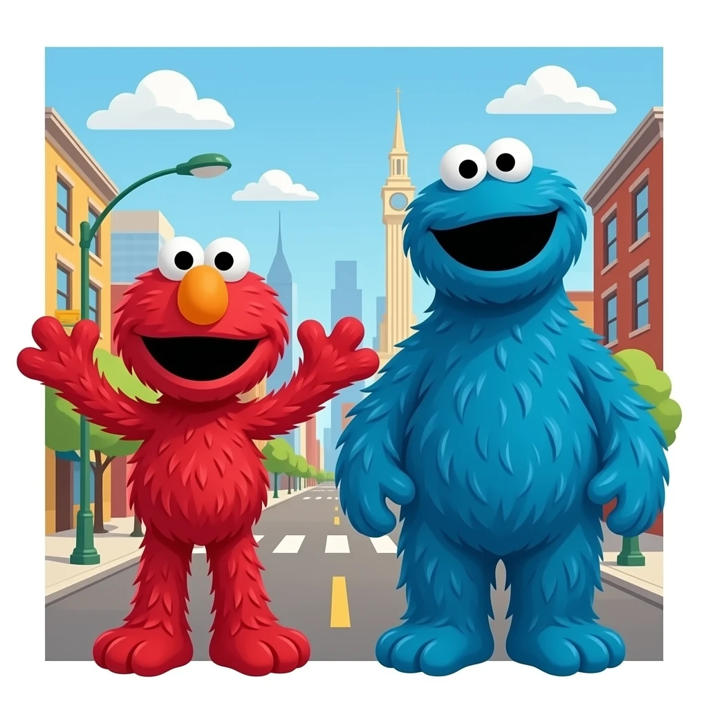 Elmo Full Body and Cookie Monster Full Body/ sesame Street background on it emoji