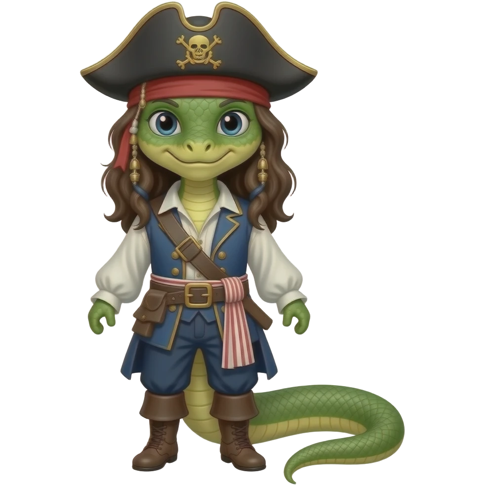 A snake in a Jack Sparrow costume without legs emoji