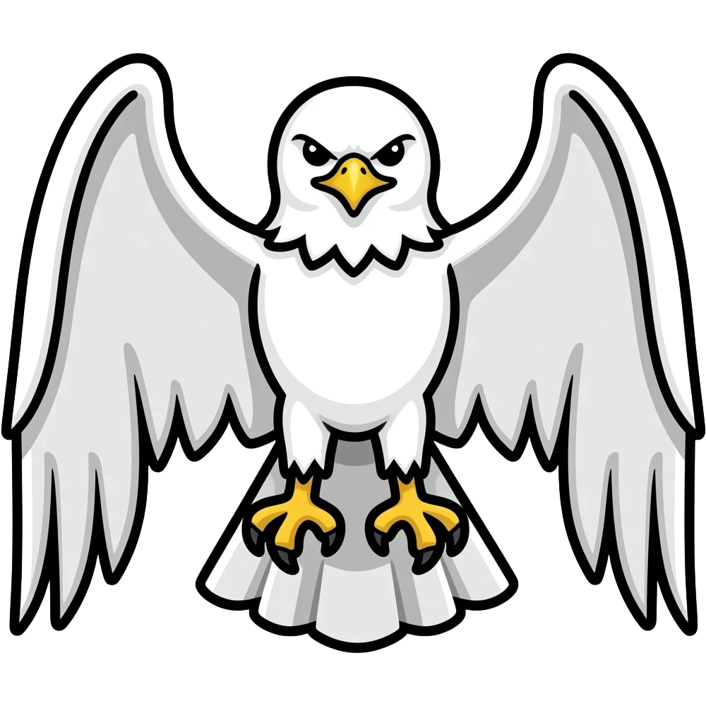 Very simple line drawing of a all white , mean looking Hawk with wings spread for a emojji emoji