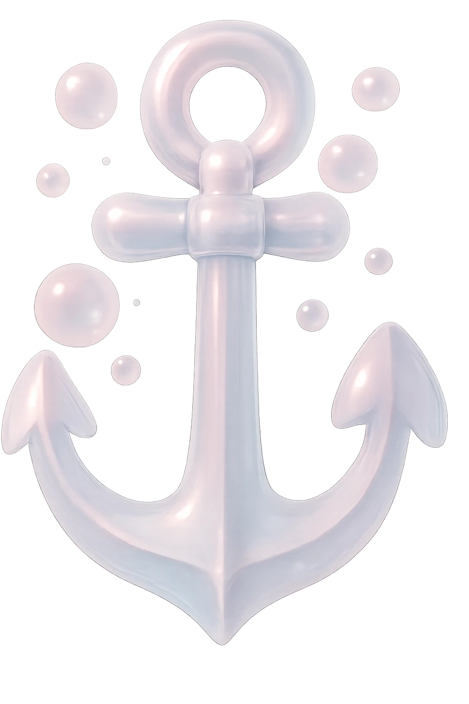 Make the anchor more transparent, realistic, and pastel, with soft pink and purple bubbles, realistic lighting, and a gentle pastel color palette, with no background. The style should be transparent, realistic, and pastel with soft pink and purple bubbles and realistic lighting. emoji