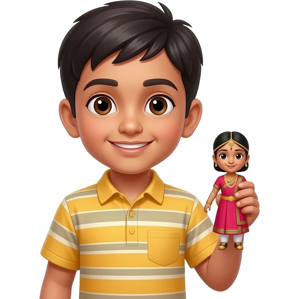 Short Indian boy holding another mini Indian boy but it looks like a doll emoji