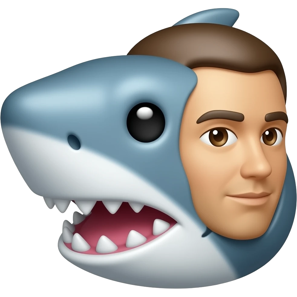 Custom iOS emoji with no blur and a white background. The topic of the emoji is "shark with human head". It MUST maintain the general apple iOS emoji style. emoji