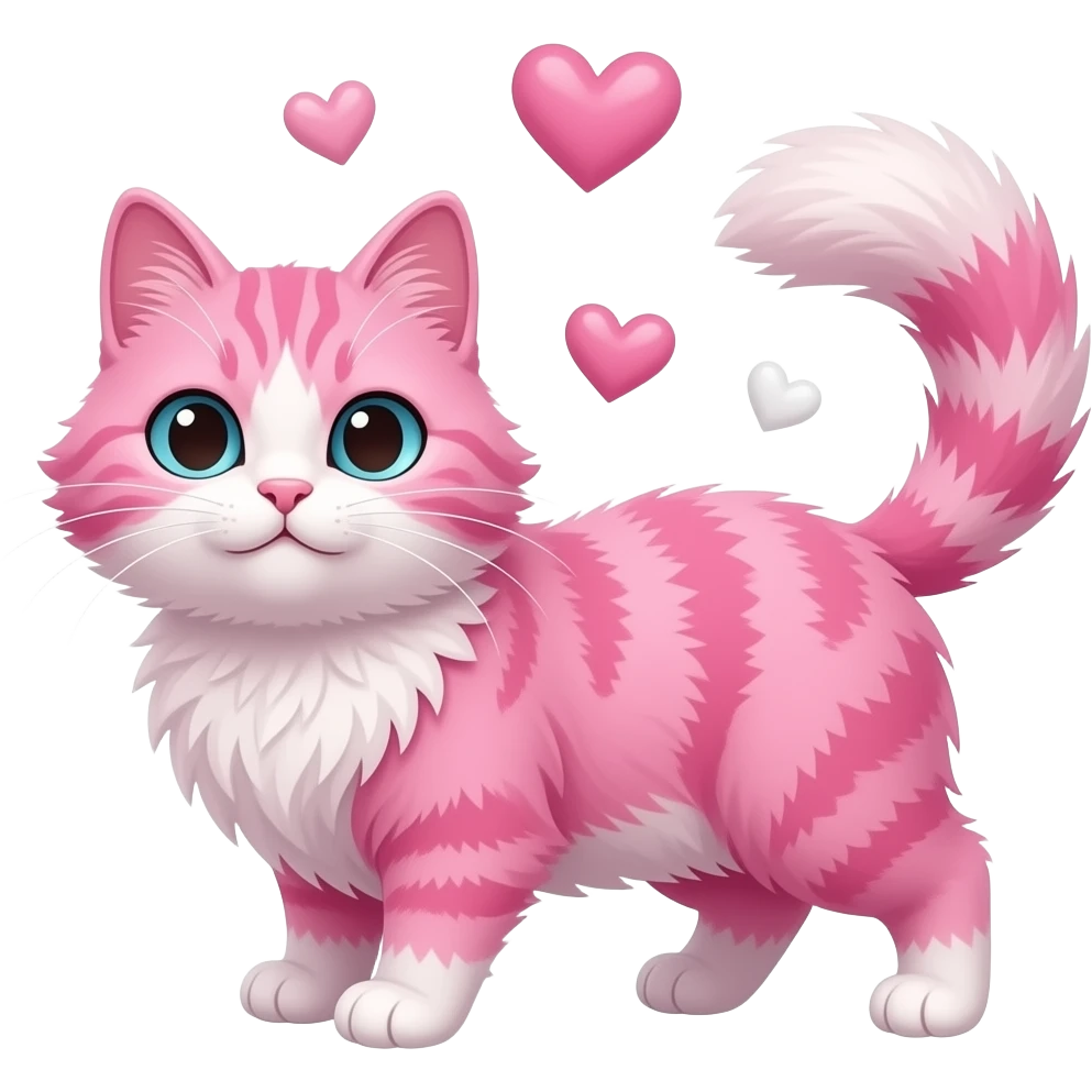 make a pink cat   fluffy with fluf with hearts pink and hearts white and pink cats emoji