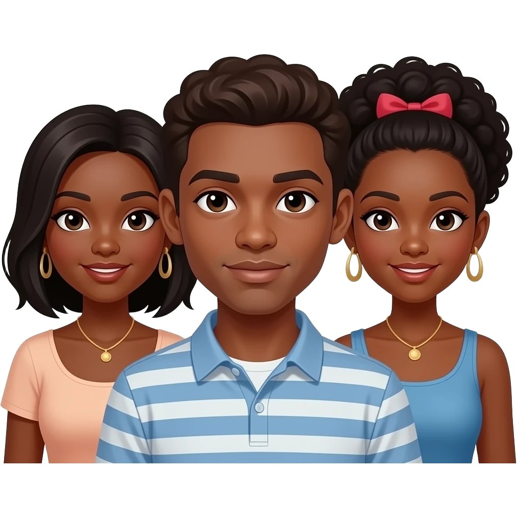 one African American young brown-haired man surrounded by three black african wome emoji