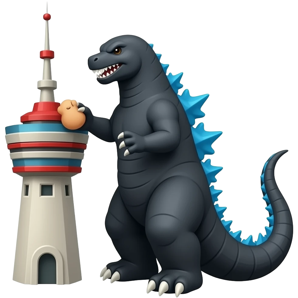 Godzilla putting his dick on a tower emoji