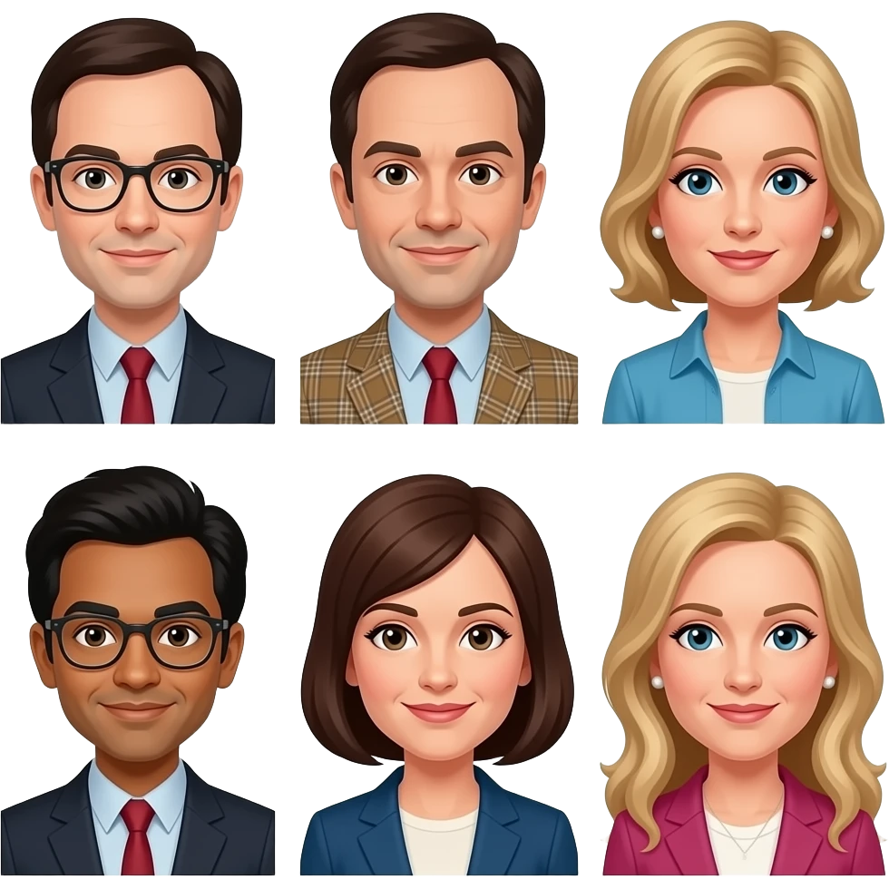 Sheldon cooper, Leonard Hofstadter, penny, Howard wolowitz, raj koothrappali, Amy Farrah Fowler, Bernadette rostenkowski emoji
