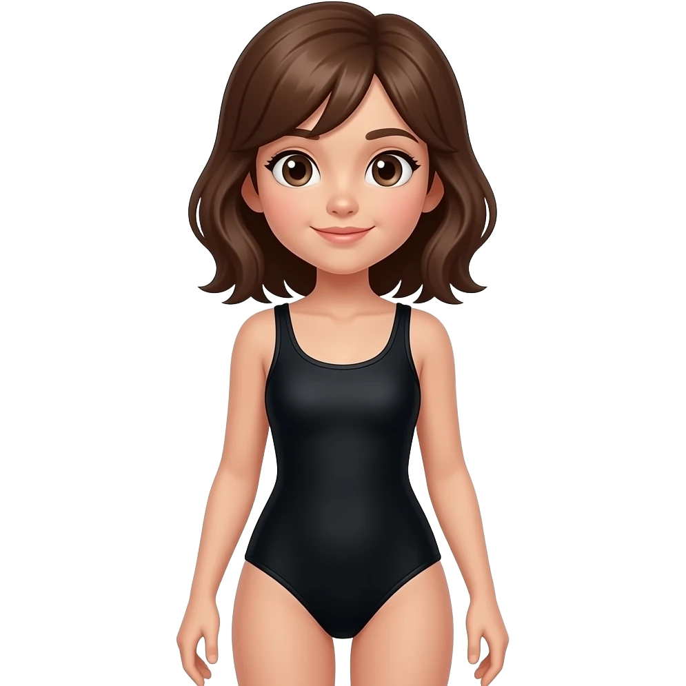 Full body tan girl medium hair wearing black swimsuit emoji