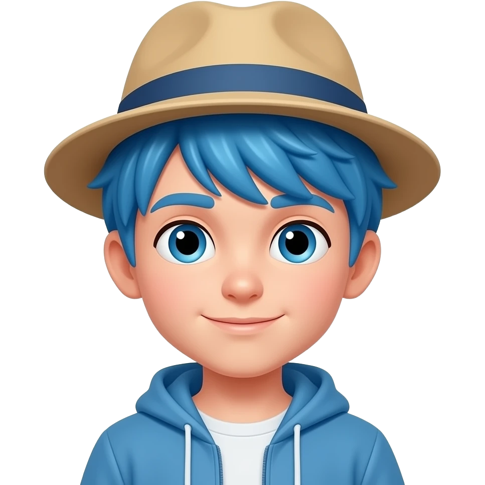 young boy with  blue hairs spice and wear hat emoji