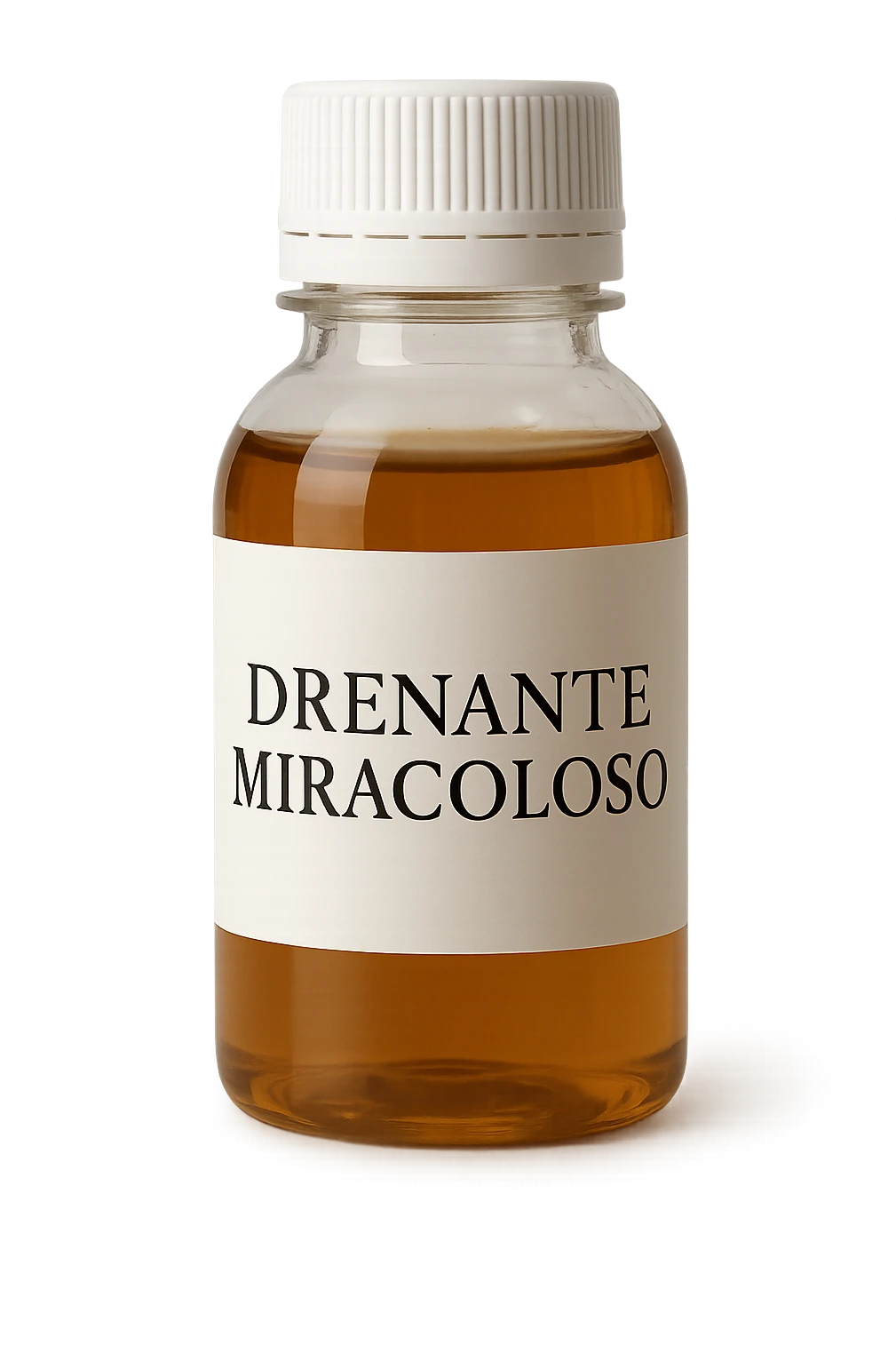 boccetta di drenante da bere, con la scritta "DRENANTE MIRACOLOSO" SULL'ETICHETTA emoji