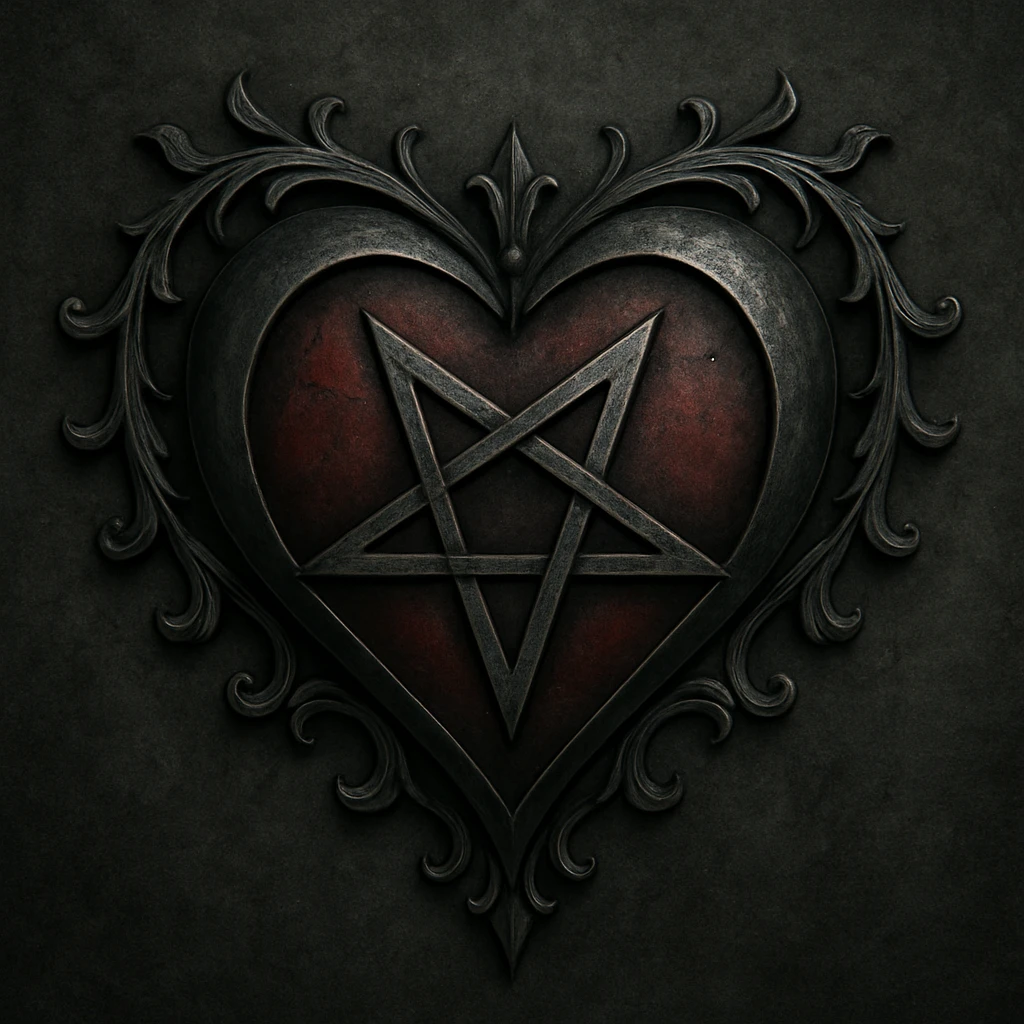 gothic heart with a pentagram emoji