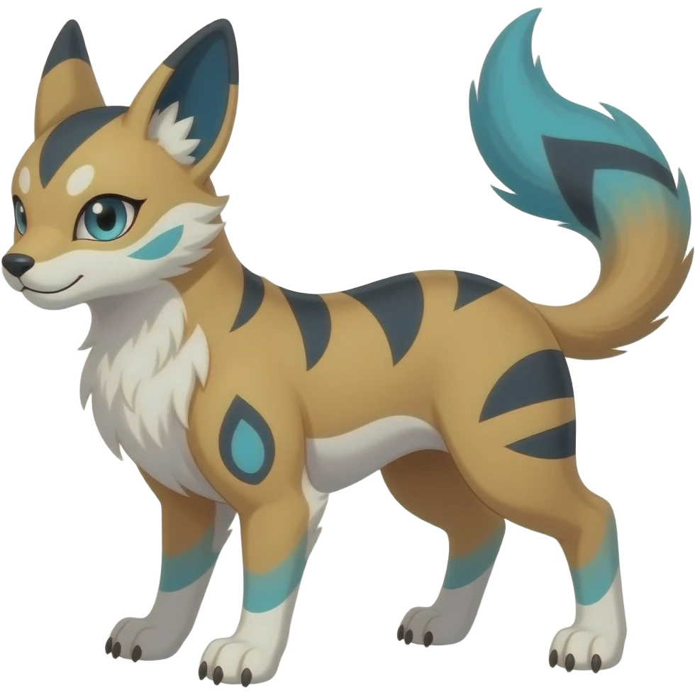 Floral-patterned ancient Short-legged quadrupedal elegant oriental feral painted Absol-Glaceon-Sylveon-animal-Fakémon-fusion-hybrid-creature emoji