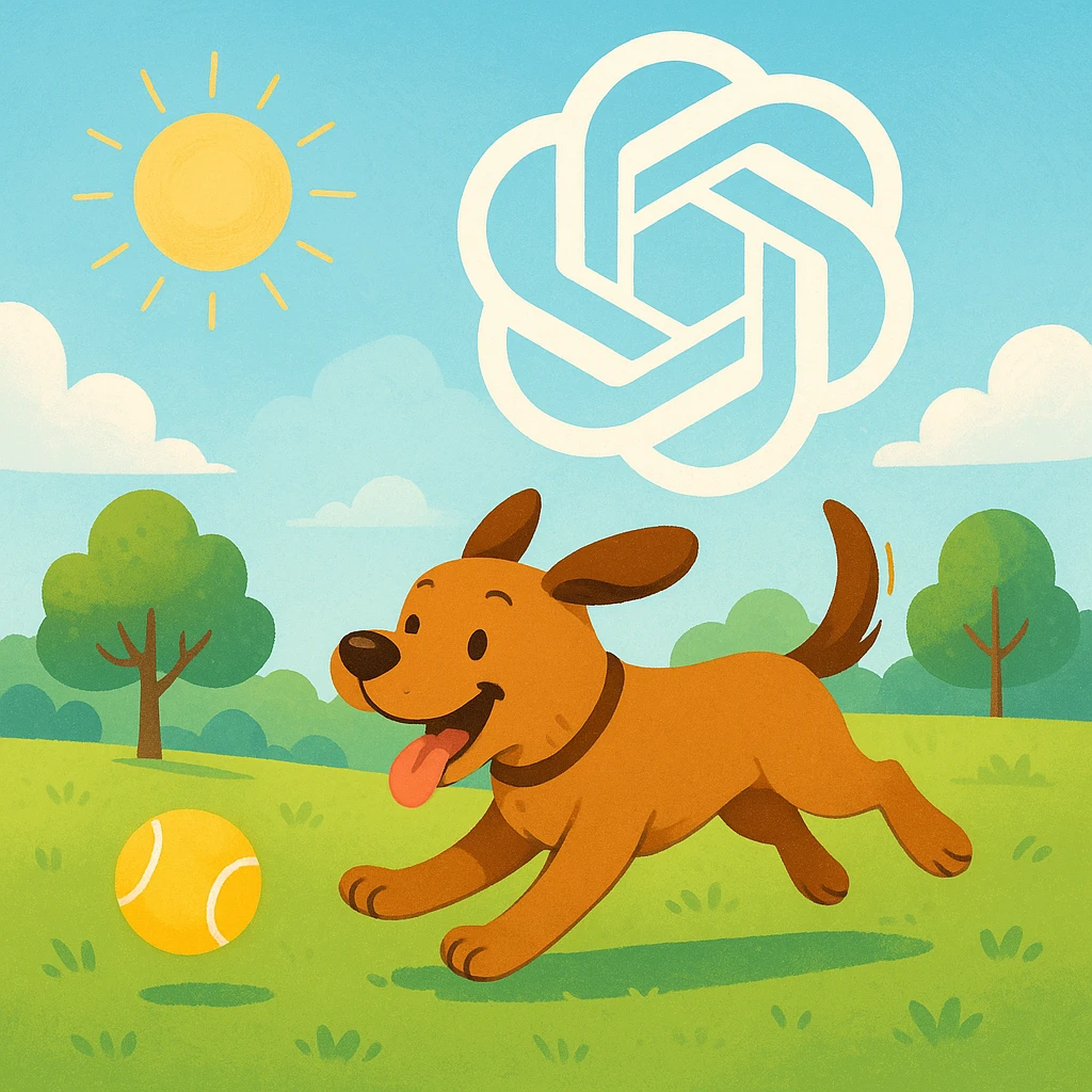 chat gpt image logo on the background of a dog chasing ball emoji
