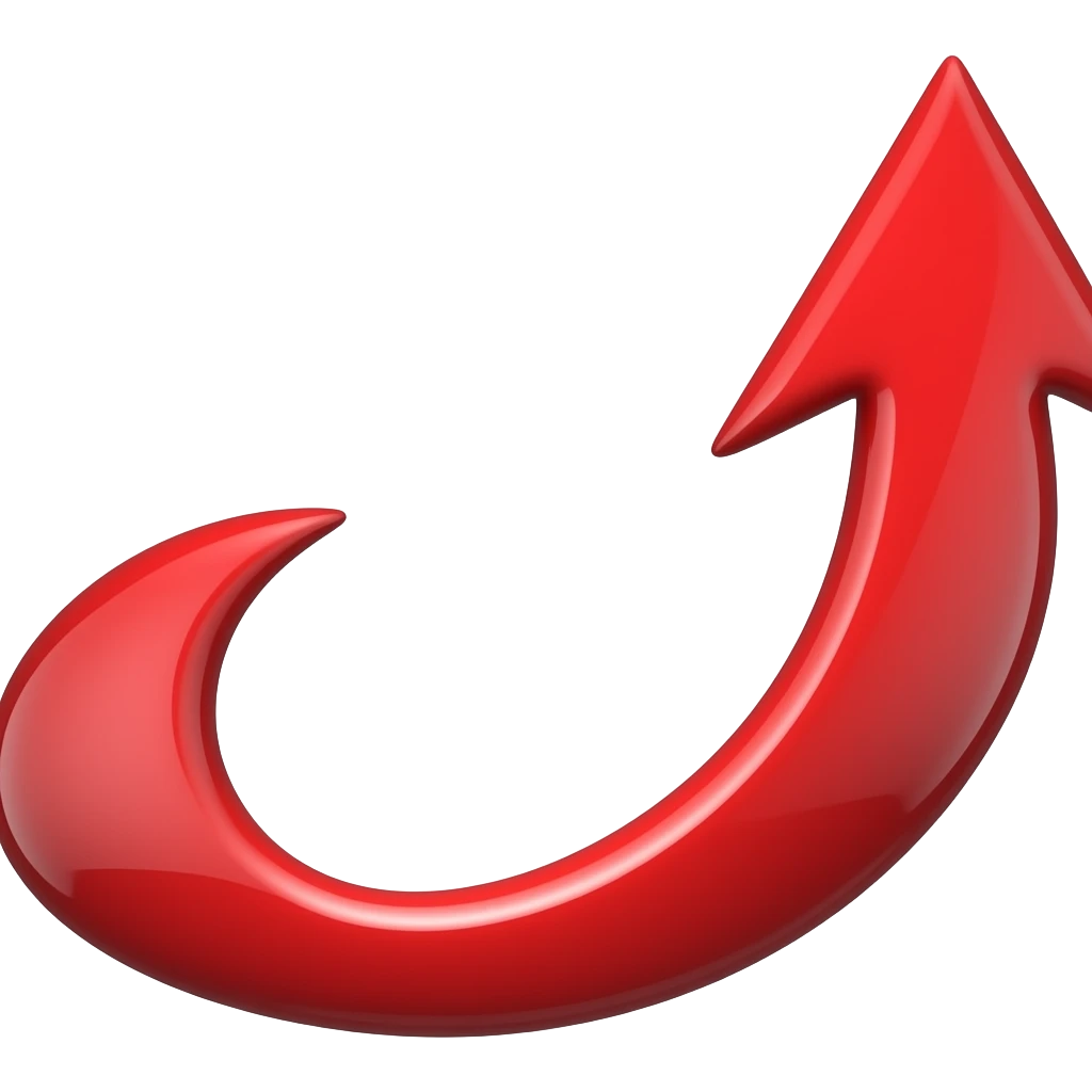 Flecha de color rojo para señalar algo que la fecha se parezca a una vuelta curvada emoji