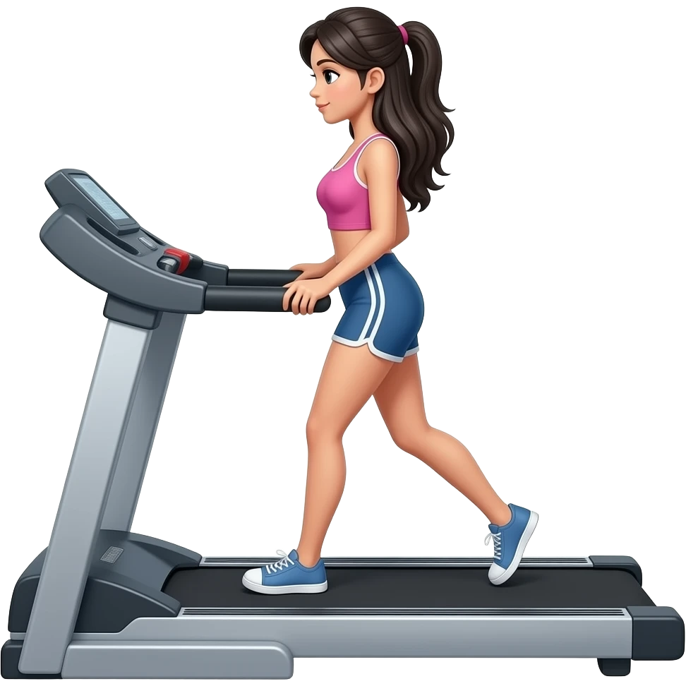 women on treadmill long black hair emoji