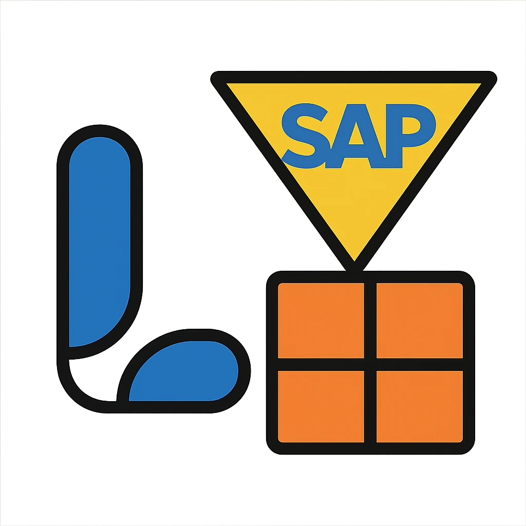 single minimal emoji merging LeanIX's stylized L, SAP's geometric logo, and a catalog grid, cohesive modern outline style emoji