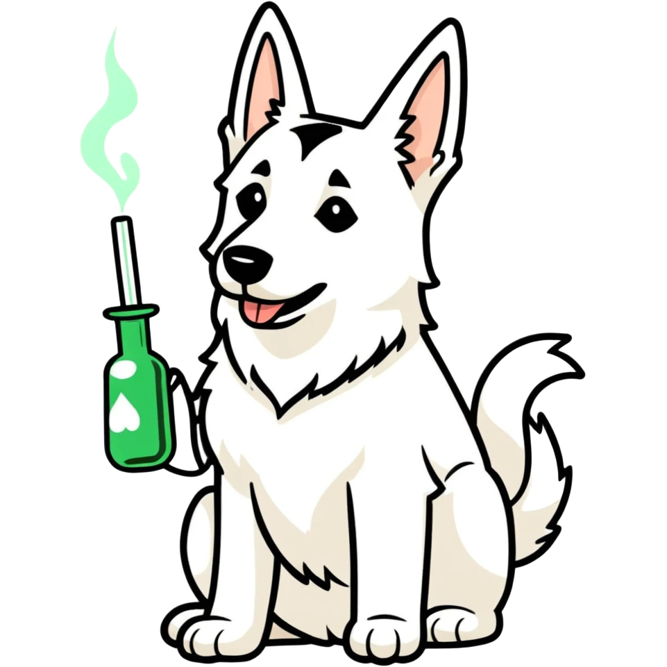 White belgian Shepard with a bong emoji