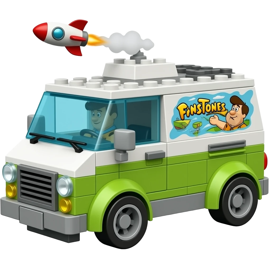 Flintstones futuristic rocket-powered lego van emoji