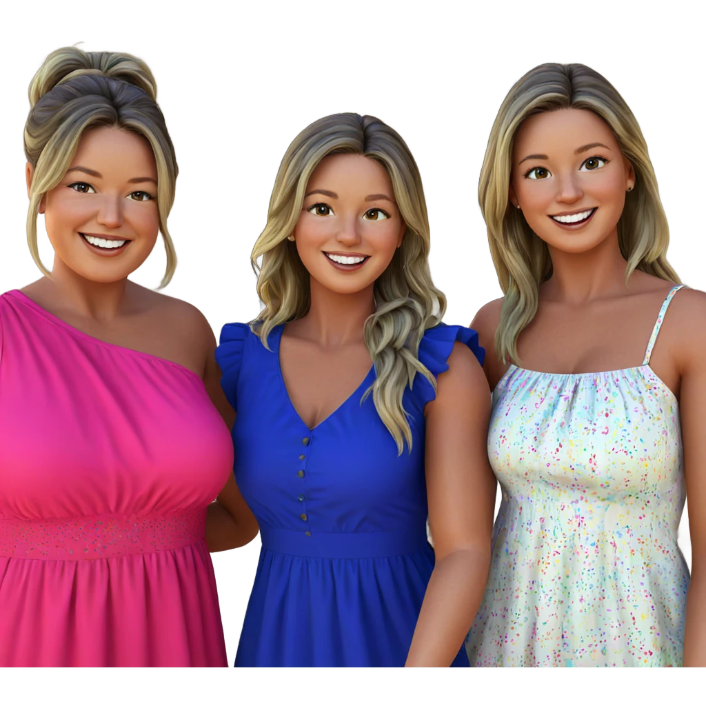 happy girls in colorful dresses emoji