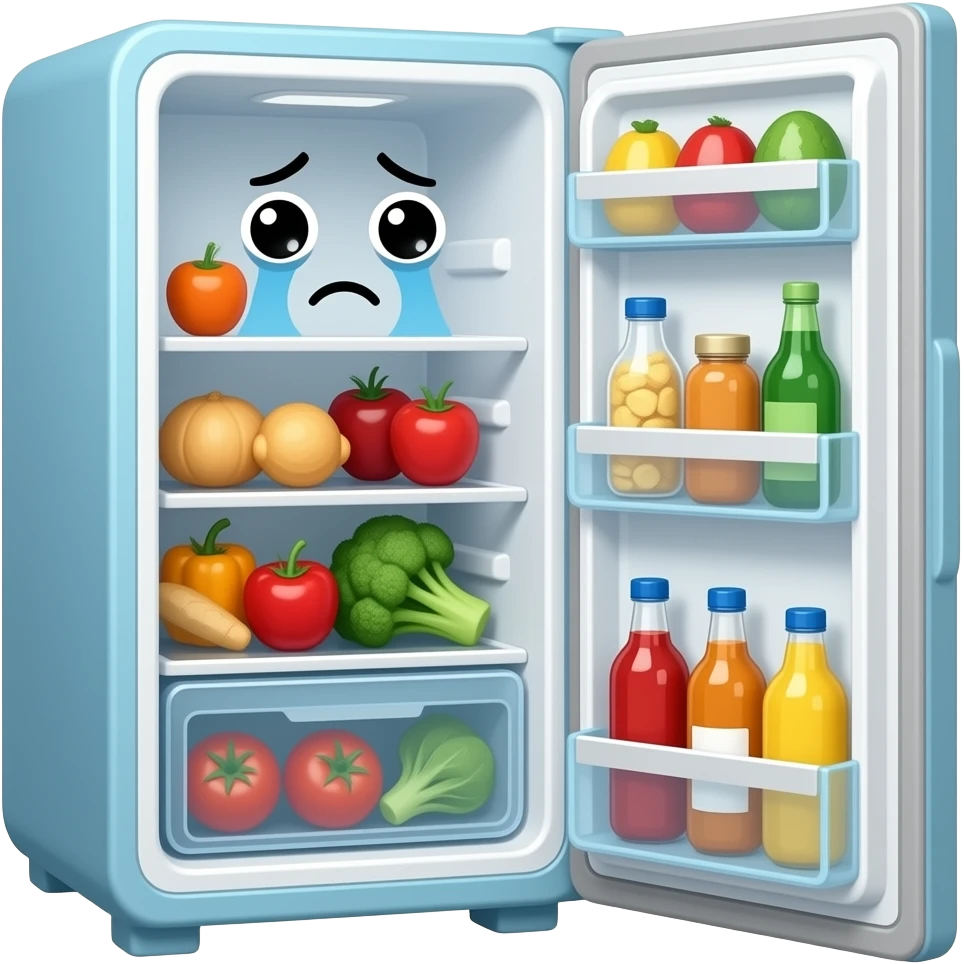 fridge with old food not happy cute emoji