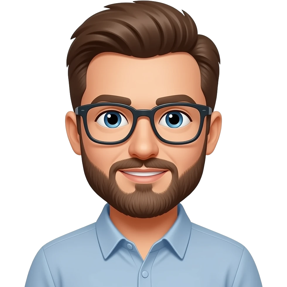 white man with short brown hair. beard. glasses emoji