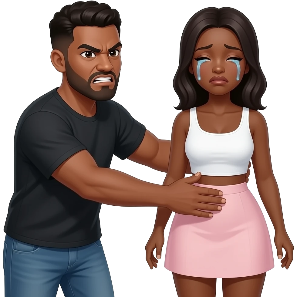 a black angry man slapping hardly his black girlfriend crying buttocks emoji