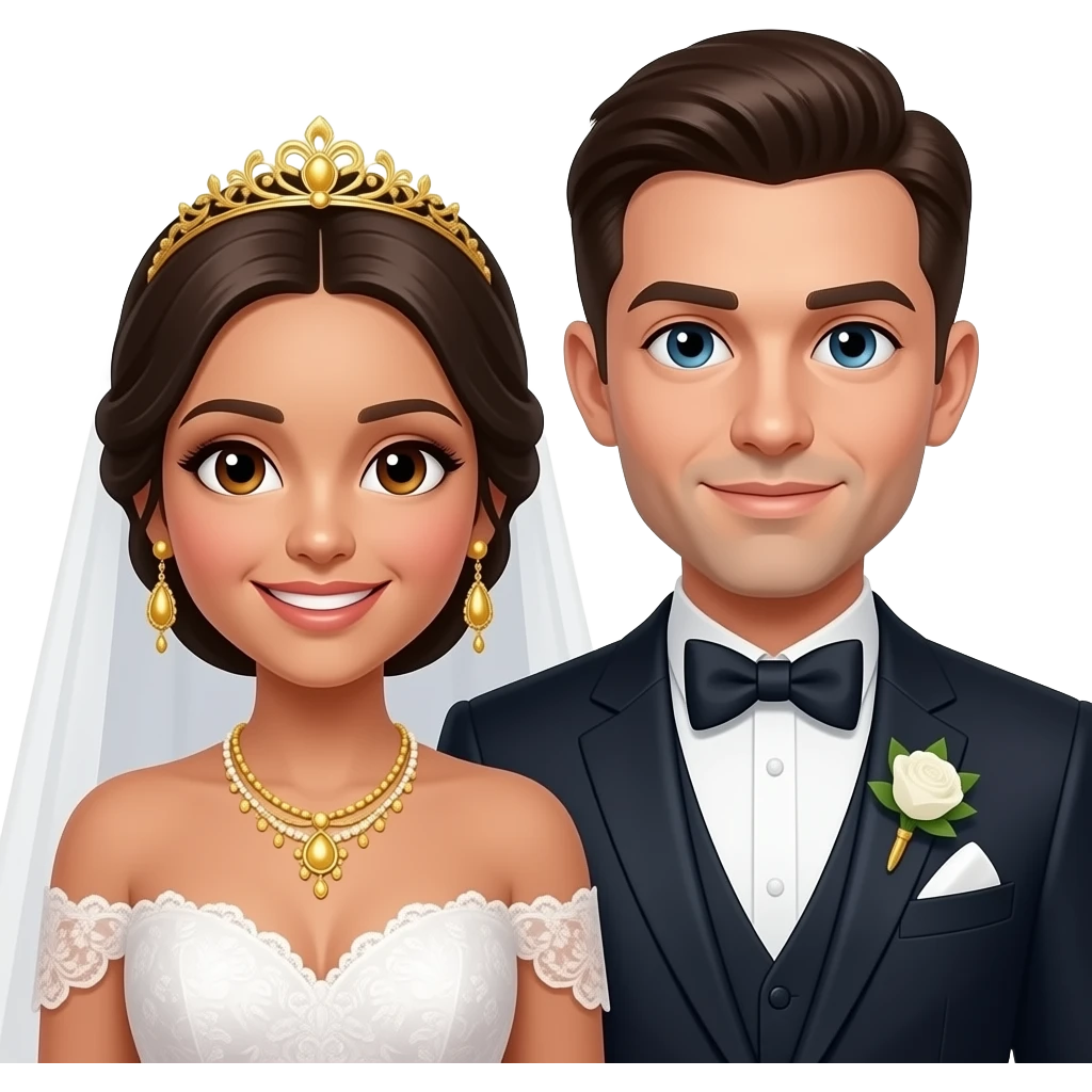 Fair skinned bride and groom with goldabor emoji