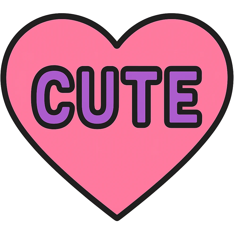 Change the word CUTE to purple, keep the pink heart and color outline icon style, bold text, with no background. emoji