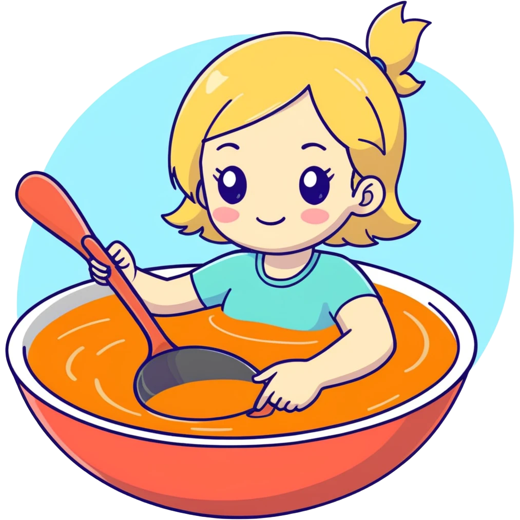 Blonde girl swimming in giant soup ladle  emoji