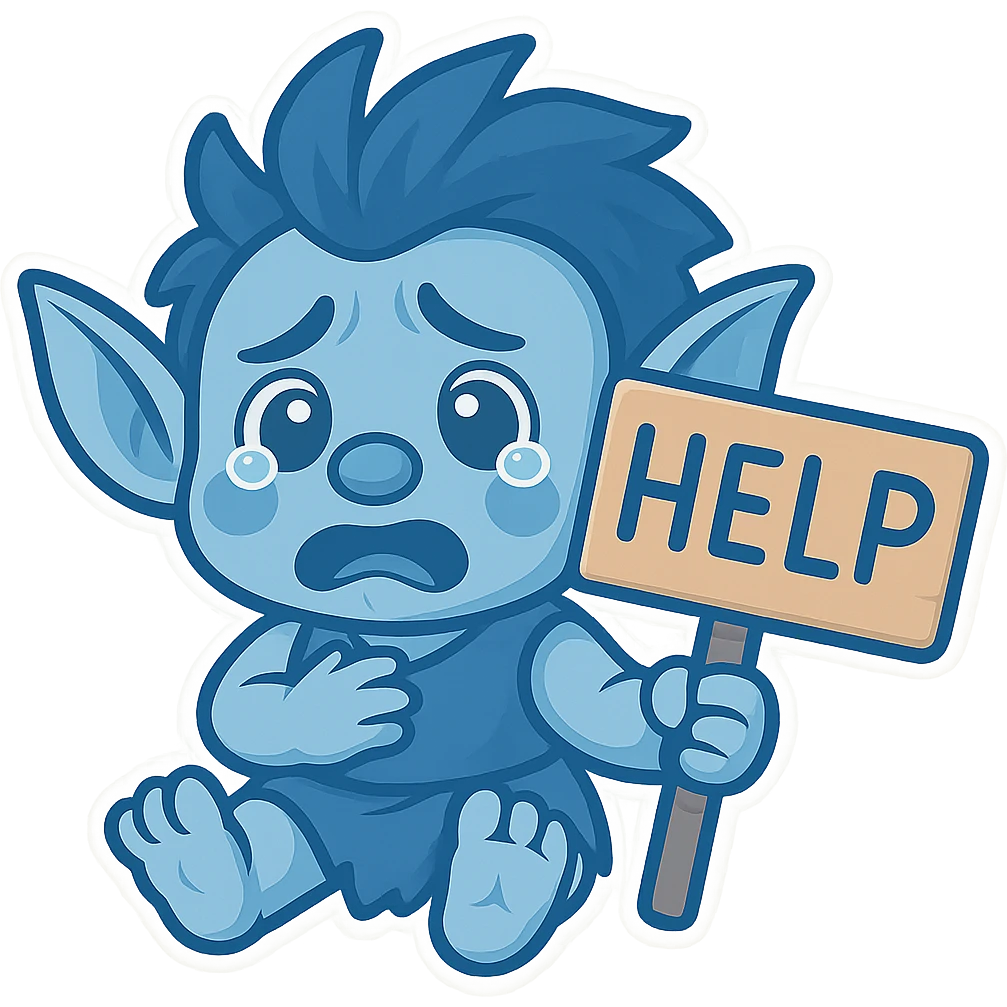 Change the troll character to a blue color scheme while keeping the chibi stickers style and maintaining the transparent background. emoji