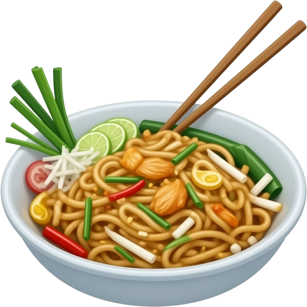 pad thai con palillos dentro sin cebollino y de pollo emoji