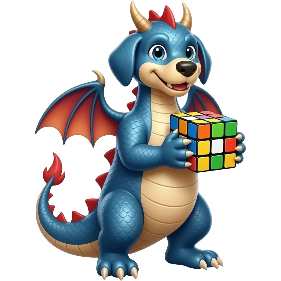 Dragon mixed with dog and a rubix cube emoji