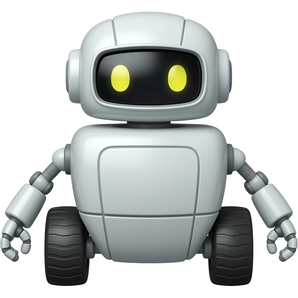 Wheeled solid robotic with a cute yellow eyes emoji