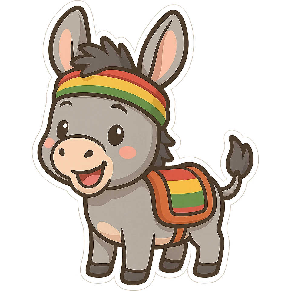 cartoon Kurdish donkey sticker, cheerful and colorful style, no text, suitable for WhatsApp and Instagram emoji