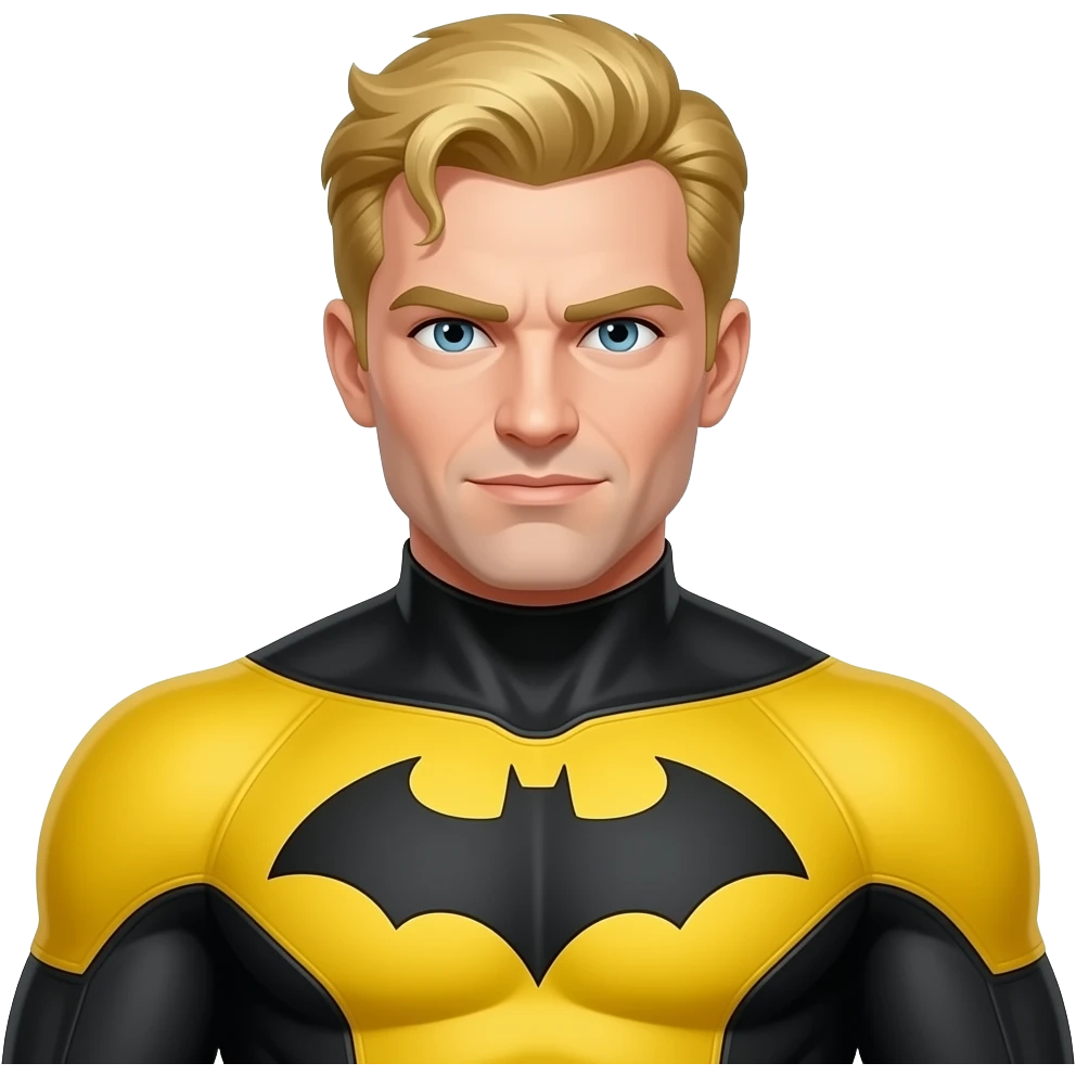 Create an emoji of the superhero sentry with yellow and black suit and golden hairs deleting the bat symbol on the chest emoji