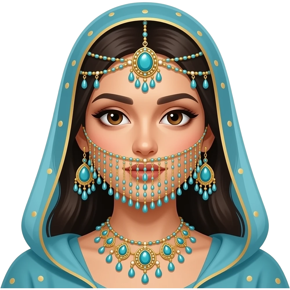 arab woman face, with jewellery like a belly dancer also the jewellery covering her mouth emoji