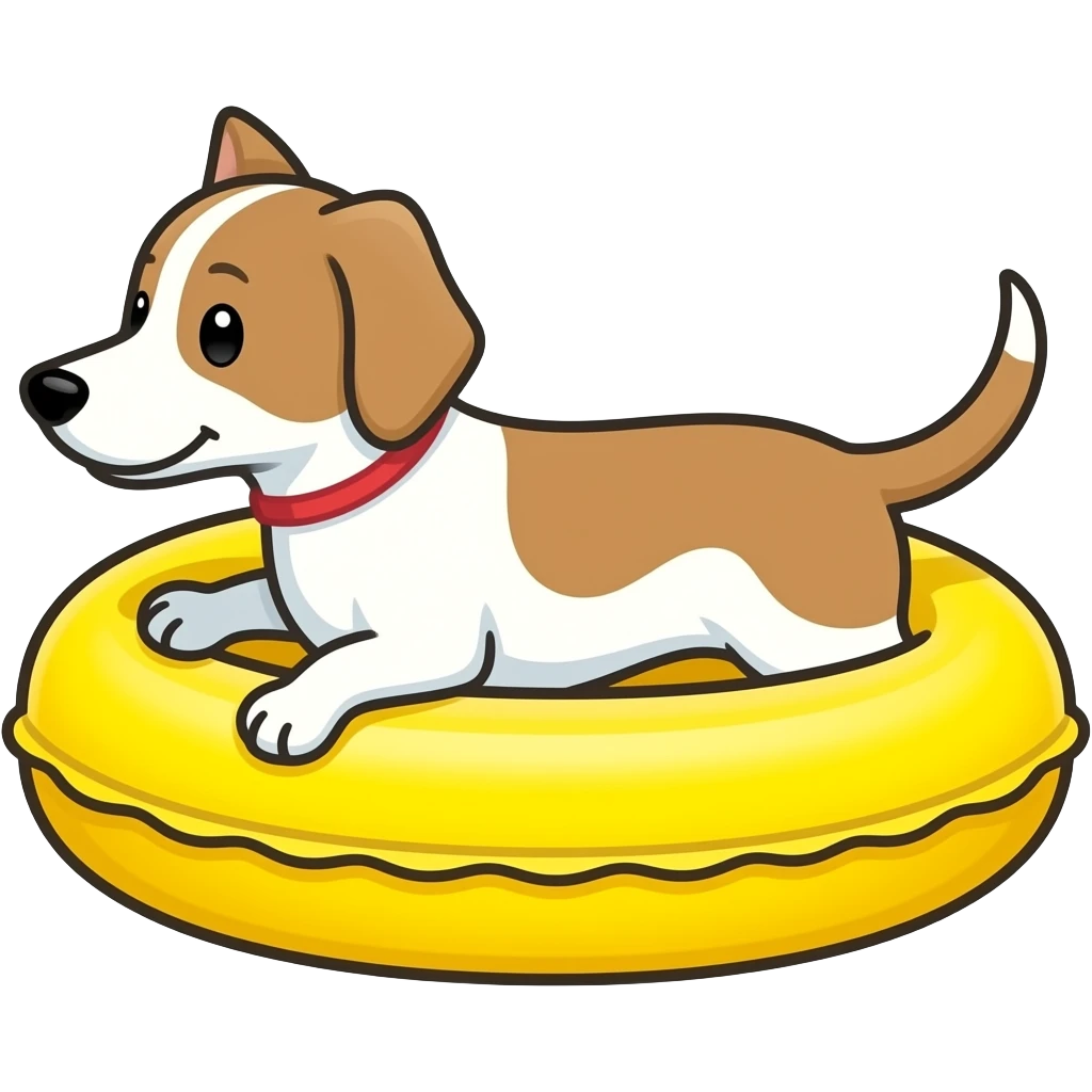 make a dog using a inflatable pool float, make it in an emoji style emoji