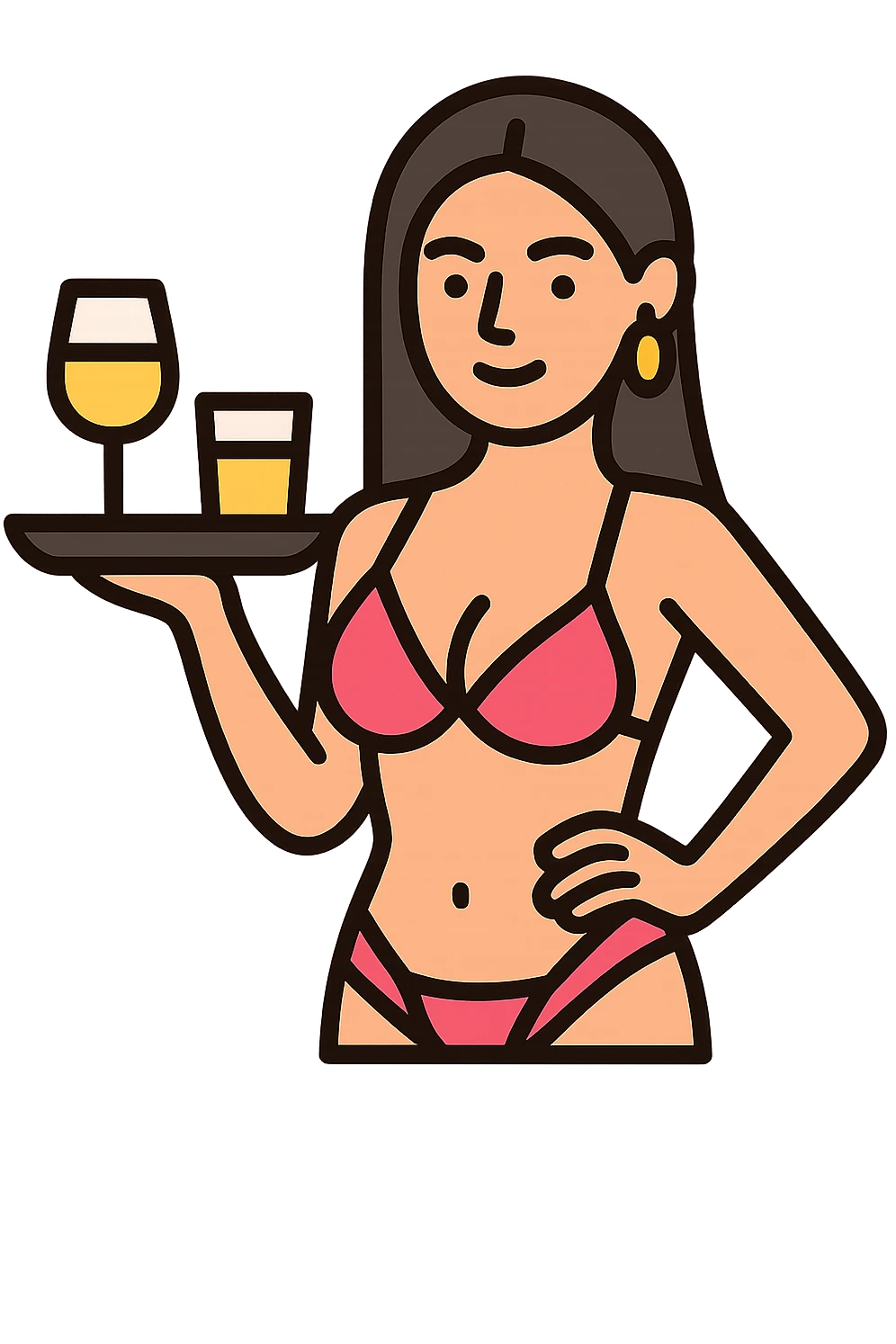 Make the bar girl look Asian with a more provocative outfit, keeping the modern color outline icon style, no background. emoji
