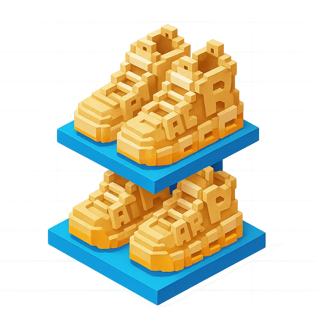 two pairs of Nike Air More Uptempo sneakers in beige on a display stand emoji