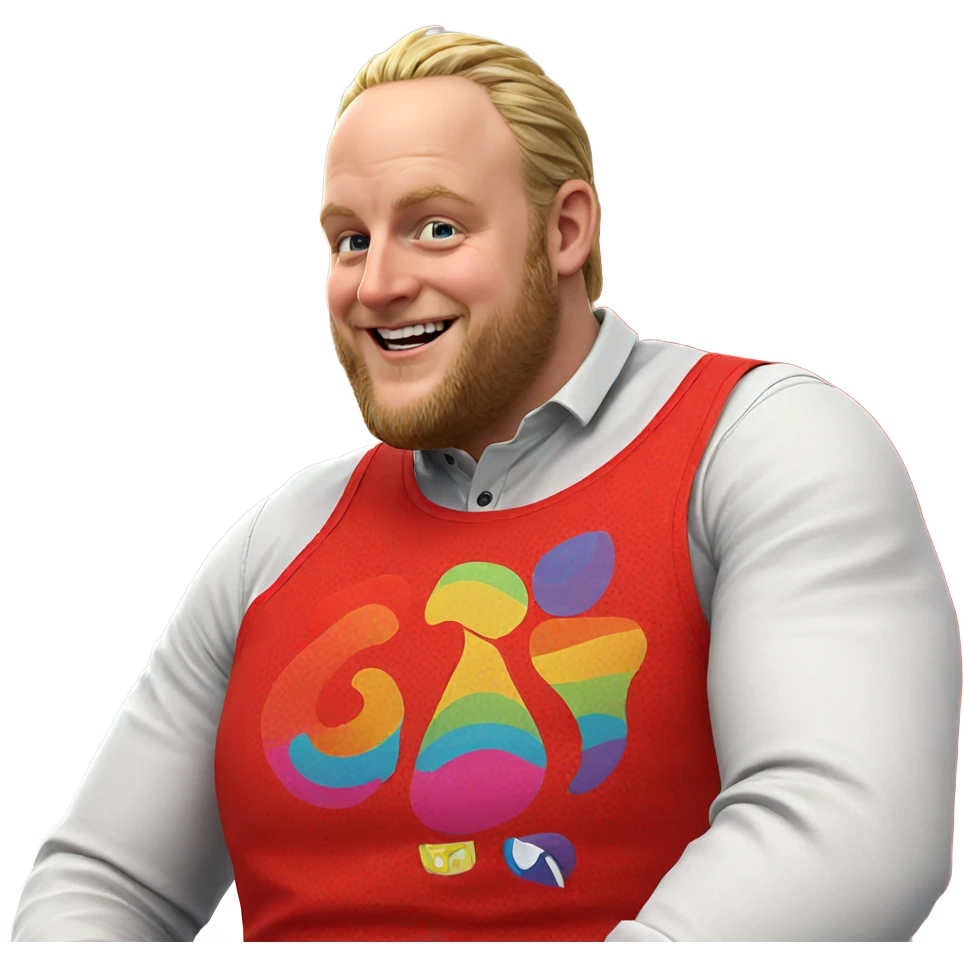 smiling blonde guy in vest emoji