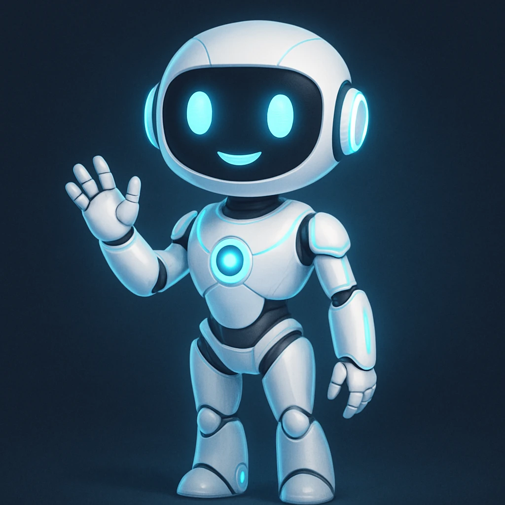 AI agent character, futuristic, friendly, glowing accents, digital assistant, modern style emoji