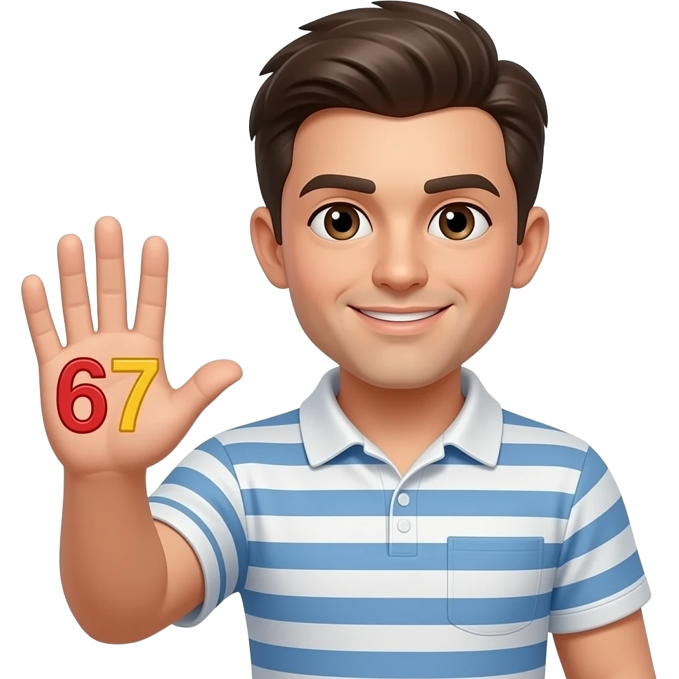 Make a emoji of the joke 6 7 make him holding the 6 7 in his palm emoji