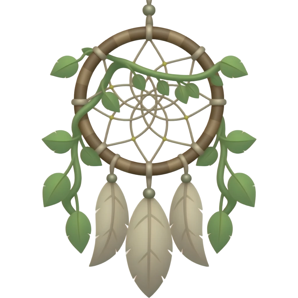 Green white brownish beige dreamcatcher with vines emoji