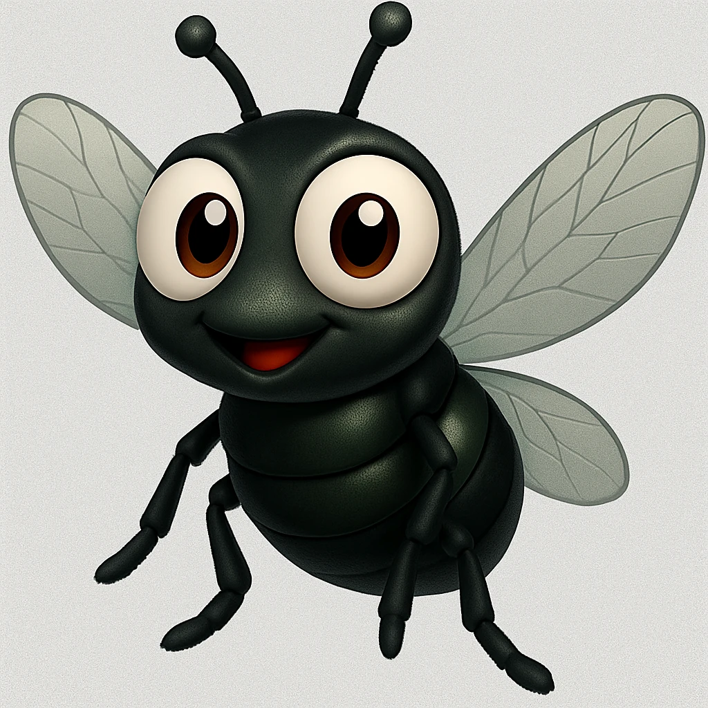 can you change its colors to look more like a real fly. leave the eyeballs white. trasparent background emoji