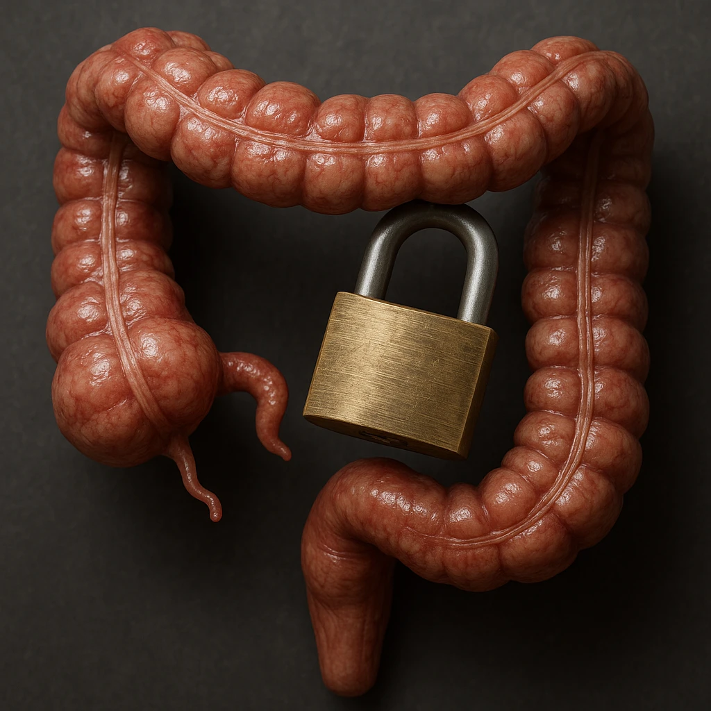 COLON UMANO CON LUCCHETTO DI BLOCCO, IPERREALISTICO 4K emoji