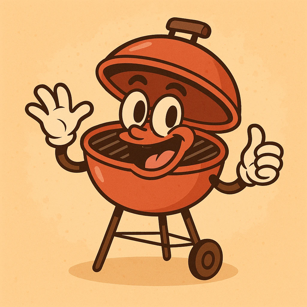 a cartoon style grill, colorful and playful emoji