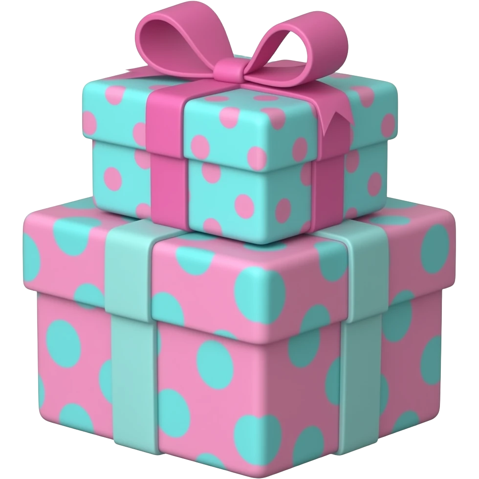 STACK OF THREE BIRTHDAY GIFTS   POLKA DOTS PINK NND TURQUIOSE emoji