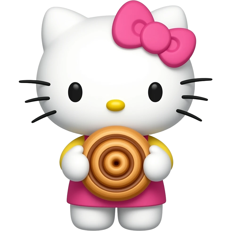 Pink Hello kitty with a cinnamon roll emoji