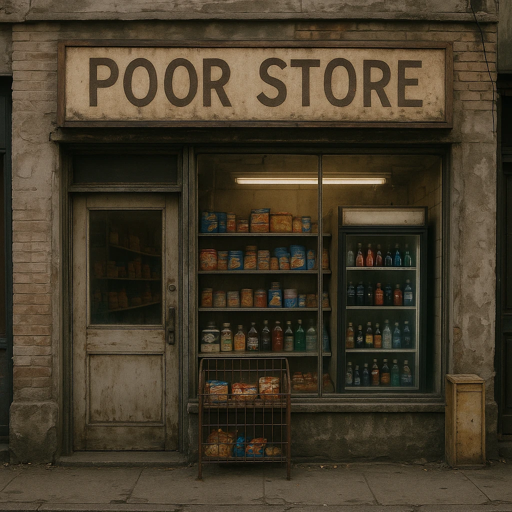 Convenience store named poor store and more emoji