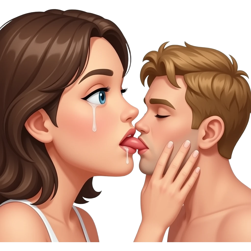 Woman sucking a mans penis/dick slobbering everywhere and cum is all over her emoji