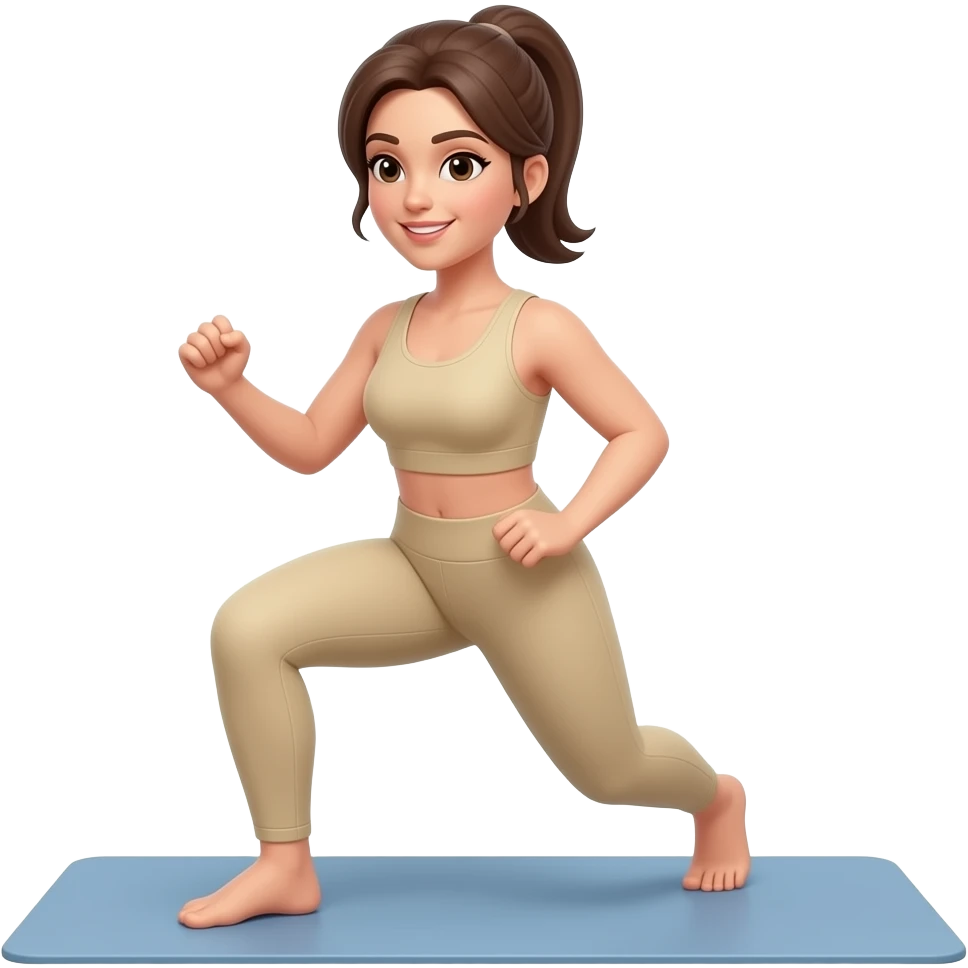 Mujer haciendo ejercicio con ropa beige emoji